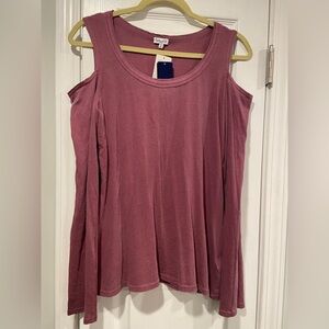 NWT Splendid Size L 100% Supima Cotton Dark Rose Long Sleeve Cold Shoulder Top